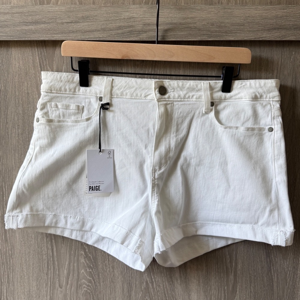 PAIGE Jimmy Jimmy Shorts Womens 32 White Raw Hem Cut Off Stretch Denim NWT